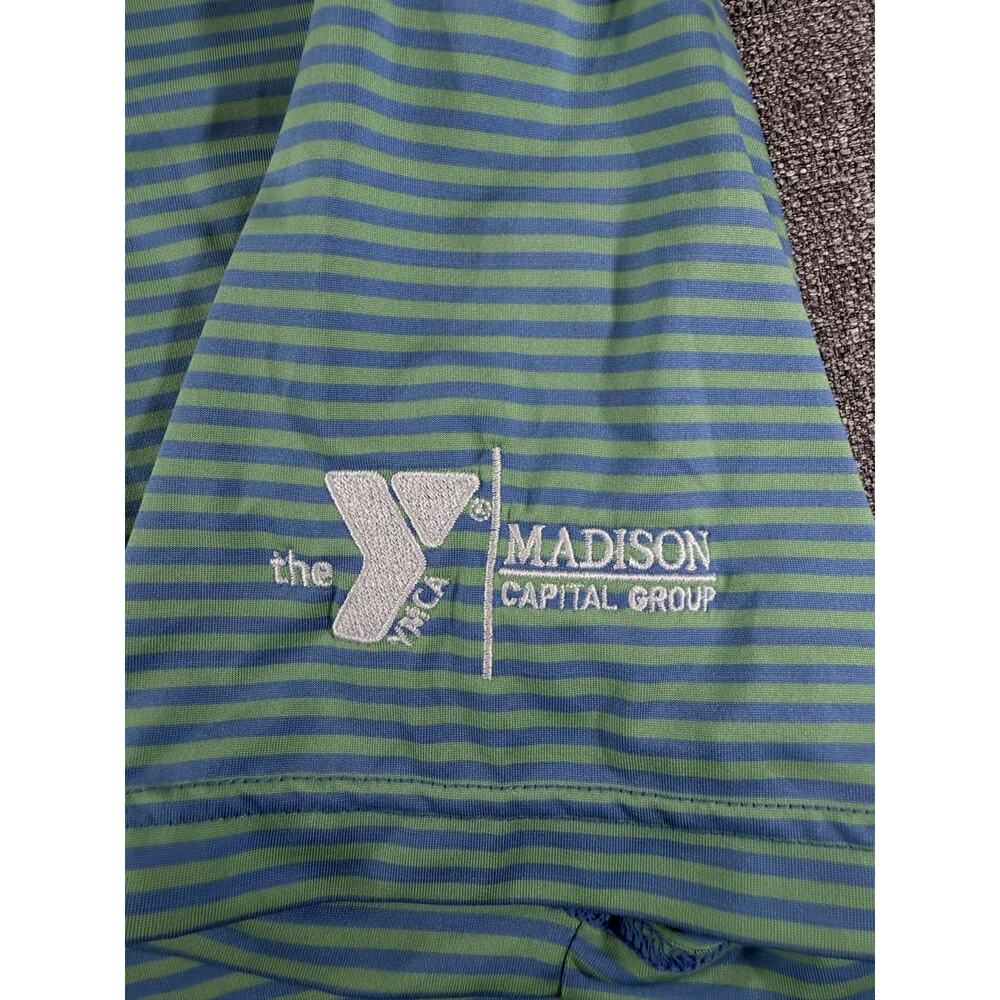 Rhoback Performance Polo Shirt Men’s Size L Blue Green Striped Short Sleeve Golf - Picture 6 of 7